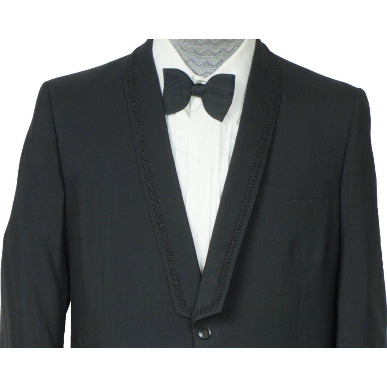 Vintage 1965 Mens Mohair Tuxedo Suit Custom Tailored Lombardi Montreal L - Poppy's Vintage Clothing