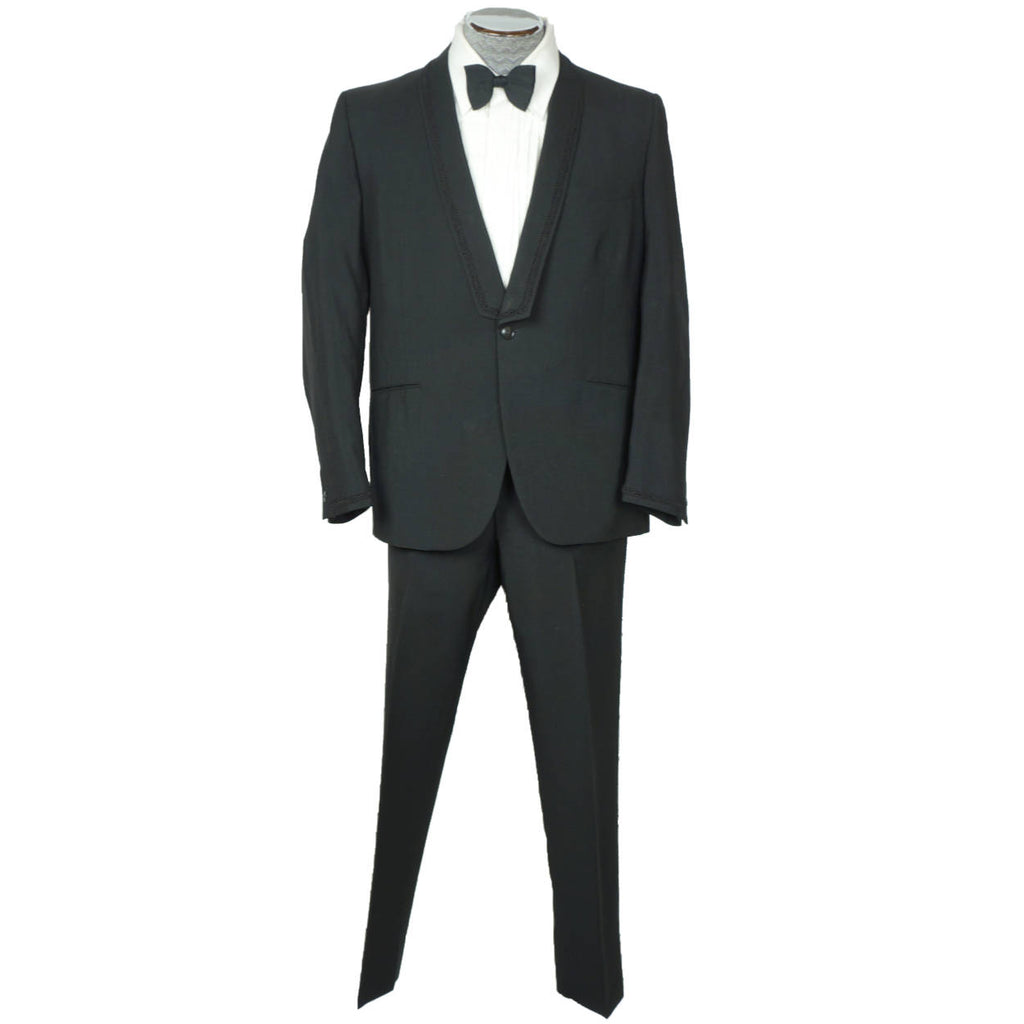 Vintage 1965 Mens Mohair Tuxedo Suit Custom Tailored Lombardi Montreal L - Poppy's Vintage Clothing