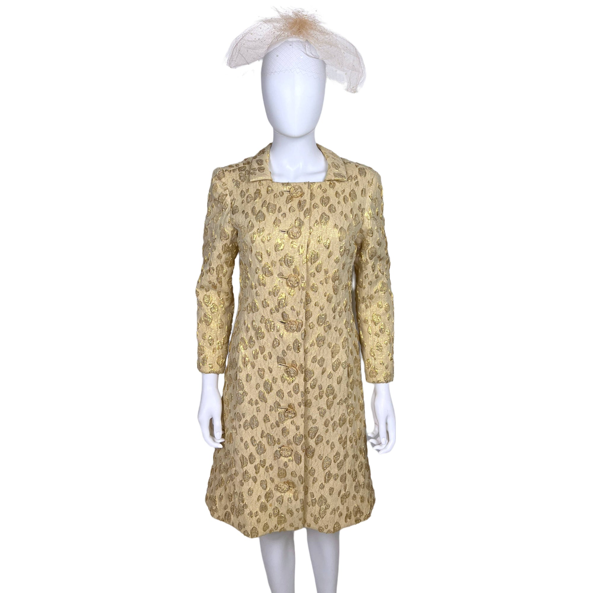1967 Vintage Gold Brocade Dress Made in France Size M
