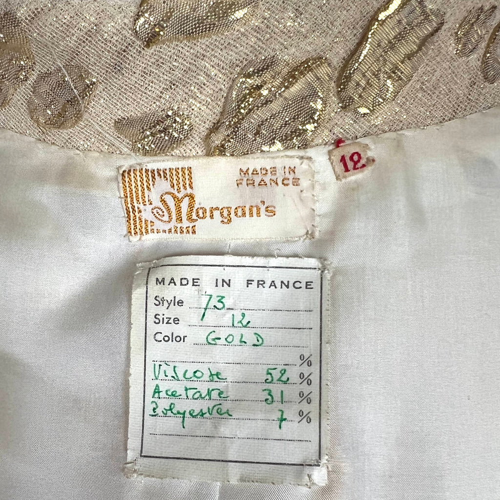 1967 Vintage Gold Brocade Dress Made in France Size M