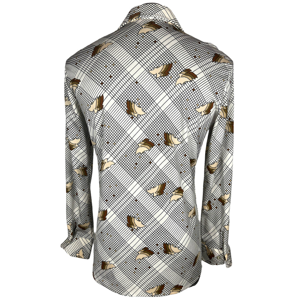 Vintage 1970s Disco Shirt Polyester Bird Pattern Size XL