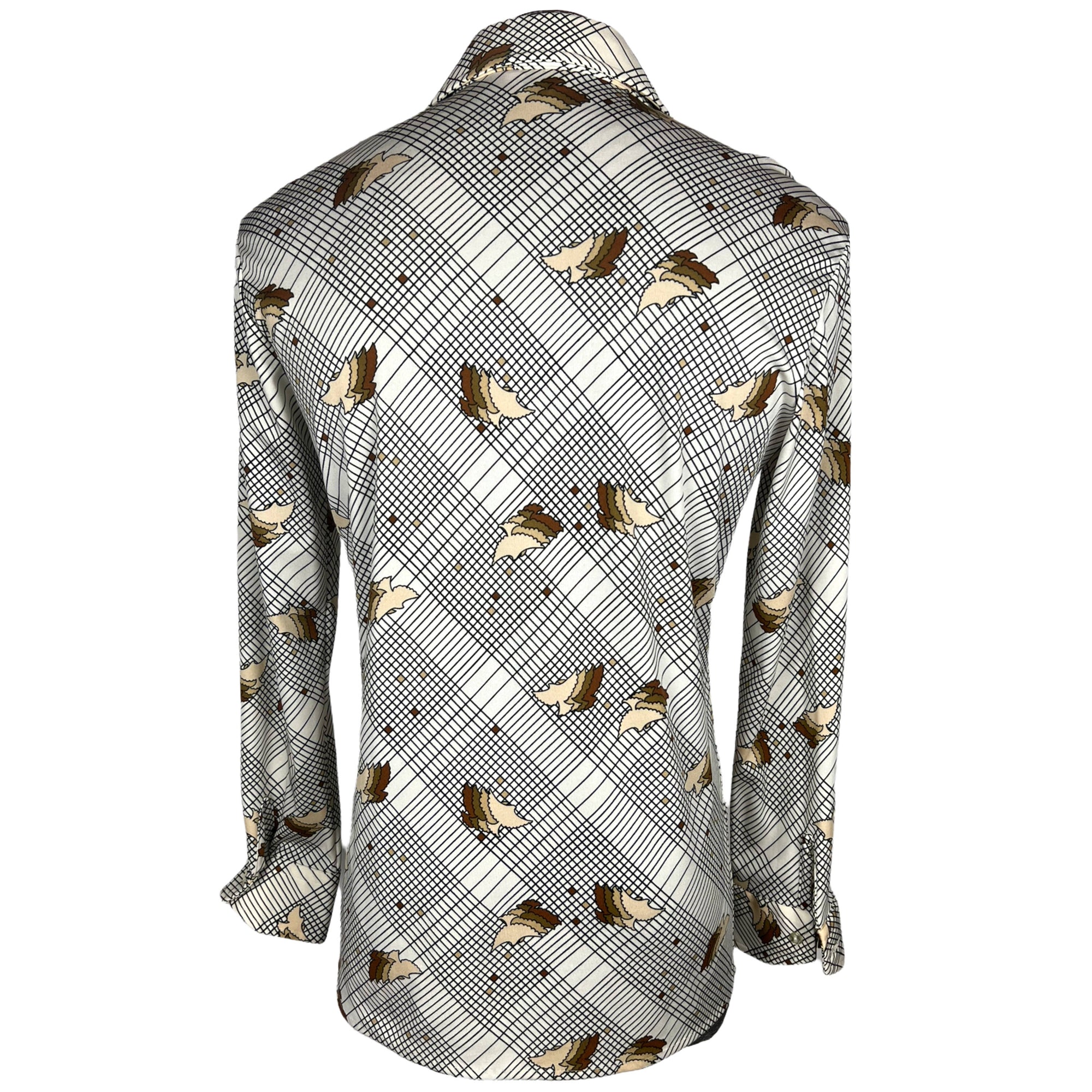 Vintage 1970s Disco Shirt Polyester Bird Pattern Size XL