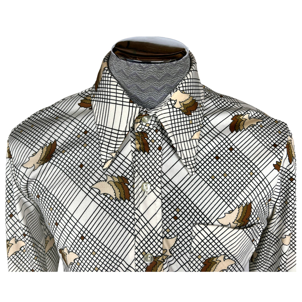 Vintage 1970s Disco Shirt Polyester Bird Pattern Size XL