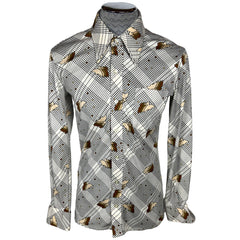 Vintage 1970s Disco Shirt Polyester Bird Pattern Size XL