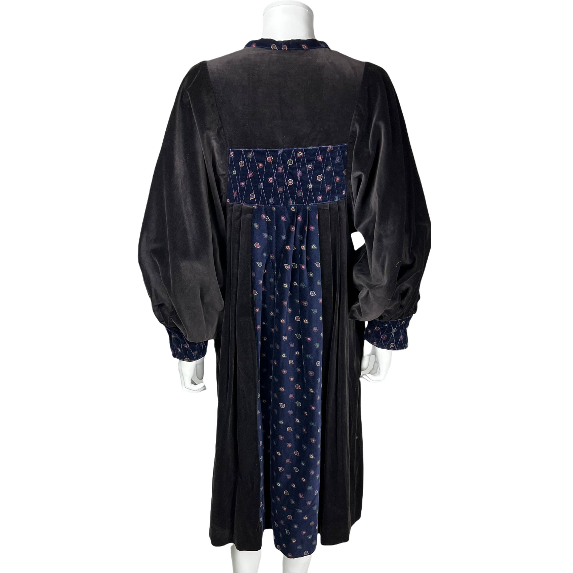 1970s Vintage Velvet Boho Dress Hippie Chic Black and Blue M