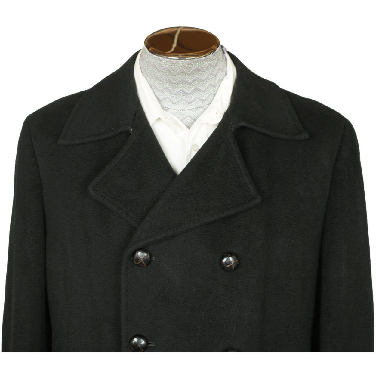 Vintage 1960s Mens Mod Overcoat 100% Pure Cashmere Black Coat Size M L - Poppy's Vintage Clothing
