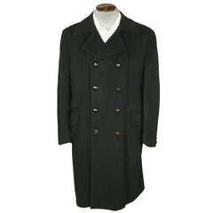 Vintage 1960s Mens Mod Overcoat 100% Pure Cashmere Black Coat Size M L - Poppy's Vintage Clothing