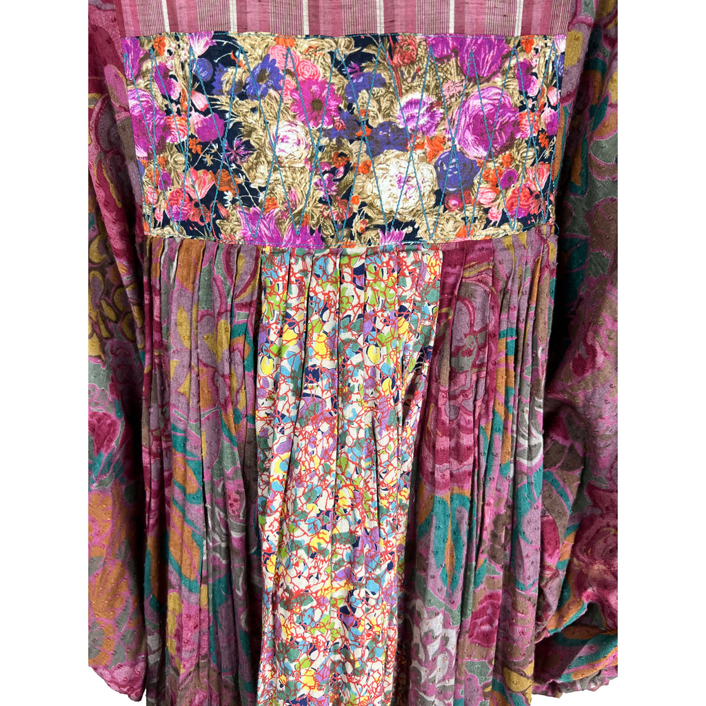 Vintage 1970s Floral Boho Dress Hippie Chic Swiss Voile Sz M