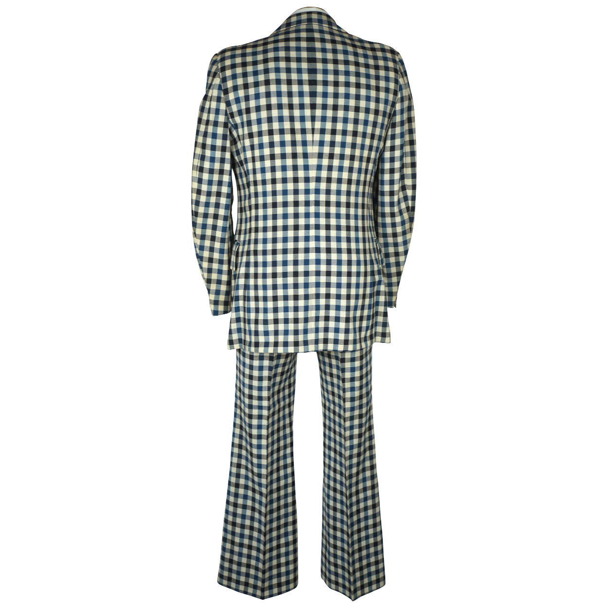 Vintage 1970s Mens Suit Checked Wool Blue & White Check Dated 1973 Size M - Poppy's Vintage Clothing