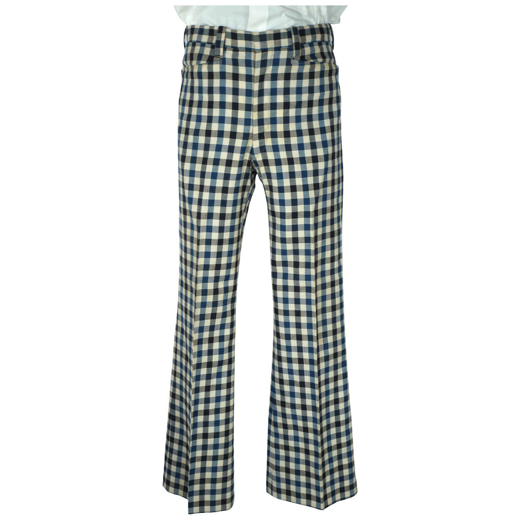 Vintage 1970s Mens Suit Checked Wool Blue & White Check Dated 1973 Size M - Poppy's Vintage Clothing