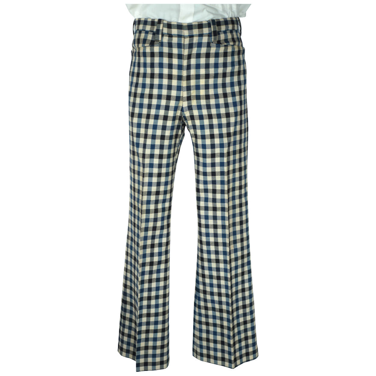 Vintage 1970s Mens Suit Checked Wool Blue & White Check Dated 1973 Size M - Poppy's Vintage Clothing