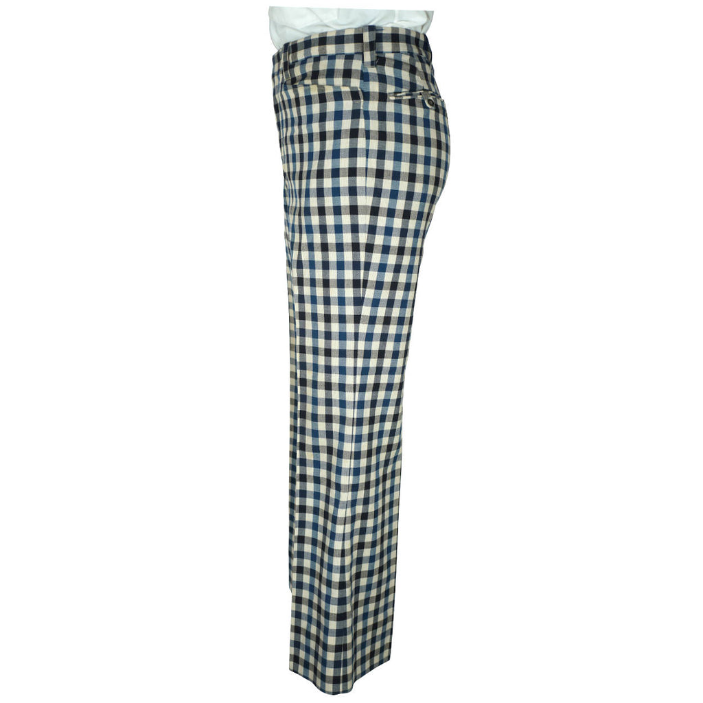 Vintage 1970s Mens Suit Checked Wool Blue & White Check Dated 1973 Size M - Poppy's Vintage Clothing