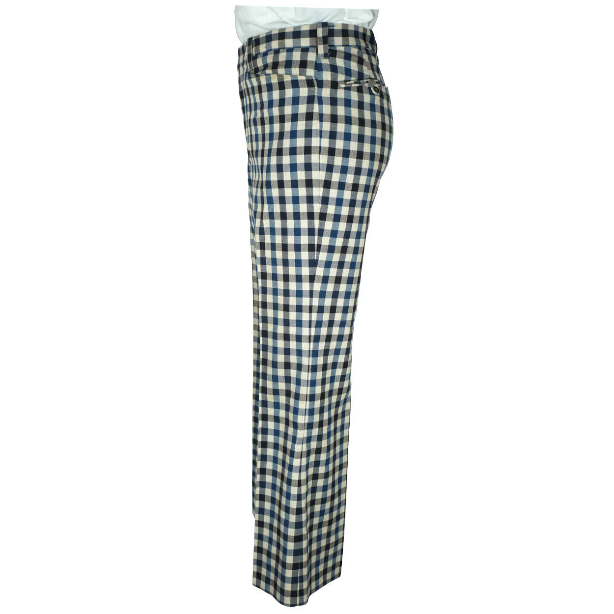 Vintage 1970s Mens Suit Checked Wool Blue & White Check Dated 1973 Size M - Poppy's Vintage Clothing