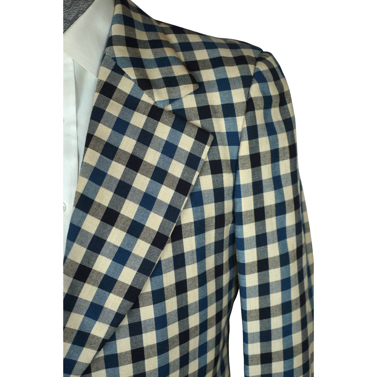 Vintage 1970s Mens Suit Checked Wool Blue & White Check Dated 1973 Size M - Poppy's Vintage Clothing