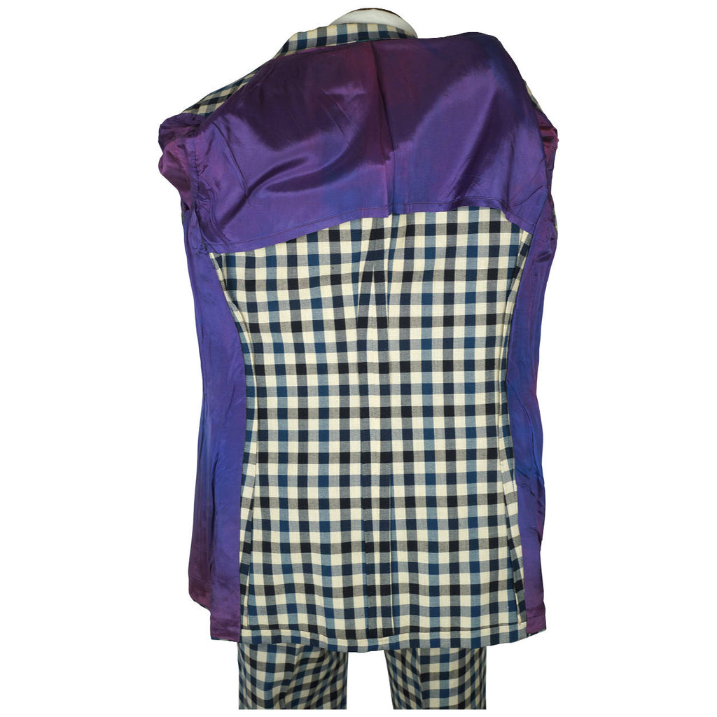 Vintage 1970s Mens Suit Checked Wool Blue & White Check Dated 1973 Size M - Poppy's Vintage Clothing