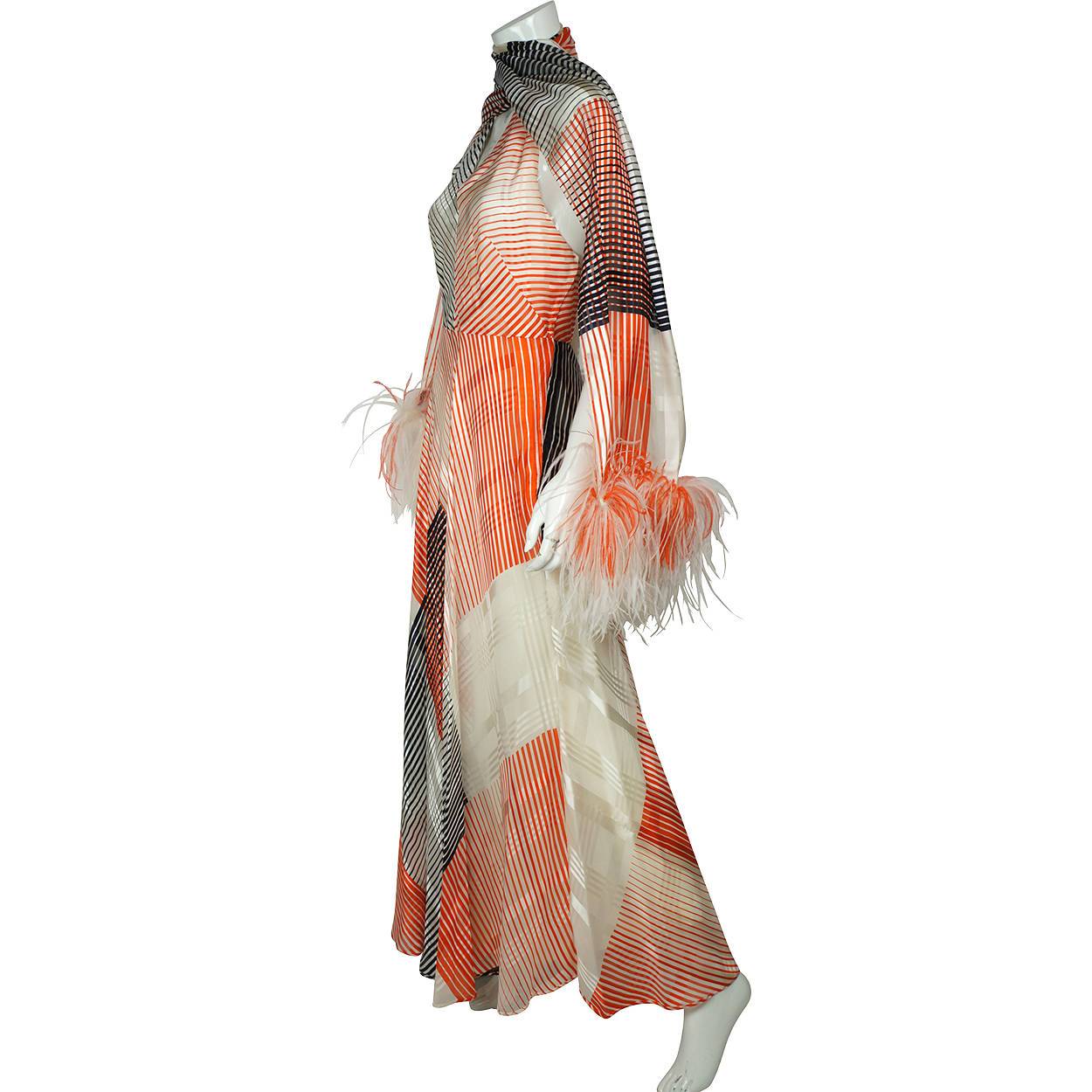 Vintage 1970s Silk Evening Gown with Matching Stole Halter Style Dress Size M - Poppy's Vintage Clothing