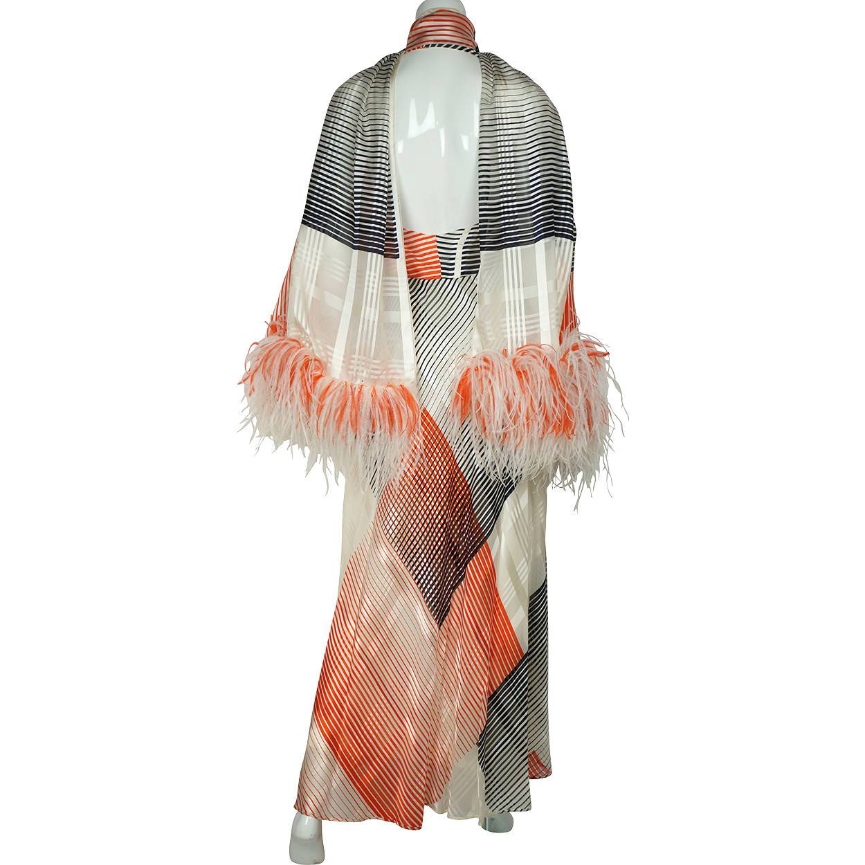 Vintage 1970s Silk Evening Gown with Matching Stole Halter Style Dress Size M - Poppy's Vintage Clothing