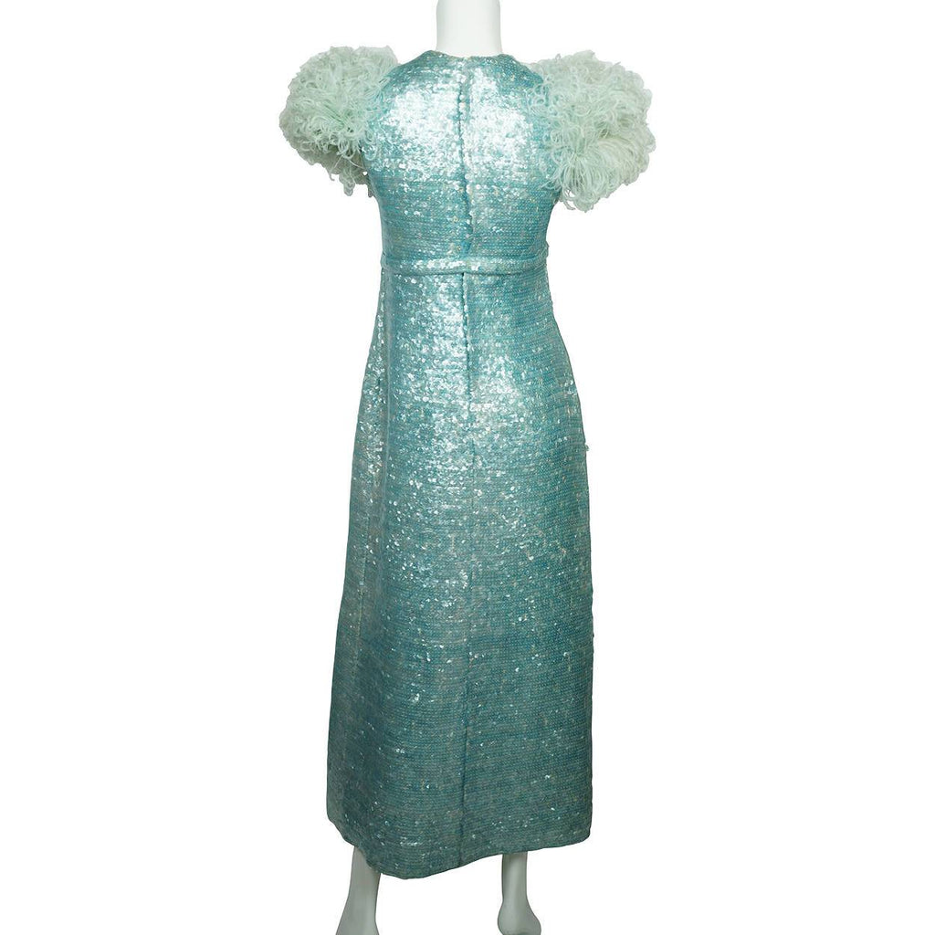 Vintage 1960s Blue Sequin Ball Gown Evening Dress - Sz Small - Poppy's Vintage Clothing