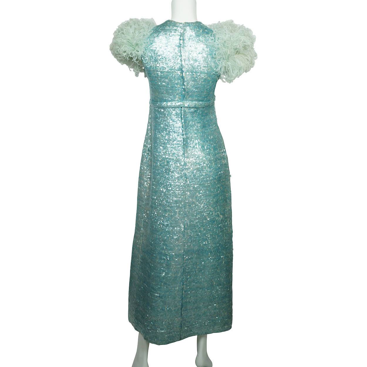 Vintage 1960s Blue Sequin Ball Gown Evening Dress - Sz Small - Poppy's Vintage Clothing