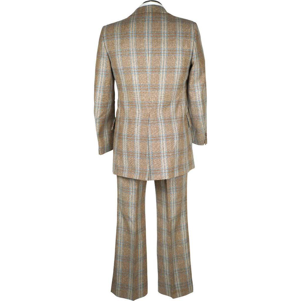 Vintage 1970s Mens Suit Checked Wool Silk Blend Disco Era Size S M - Poppy's Vintage Clothing