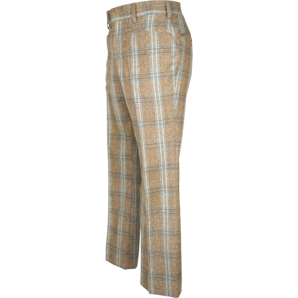 Vintage 1970s Mens Suit Checked Wool Silk Blend Disco Era Size S M - Poppy's Vintage Clothing