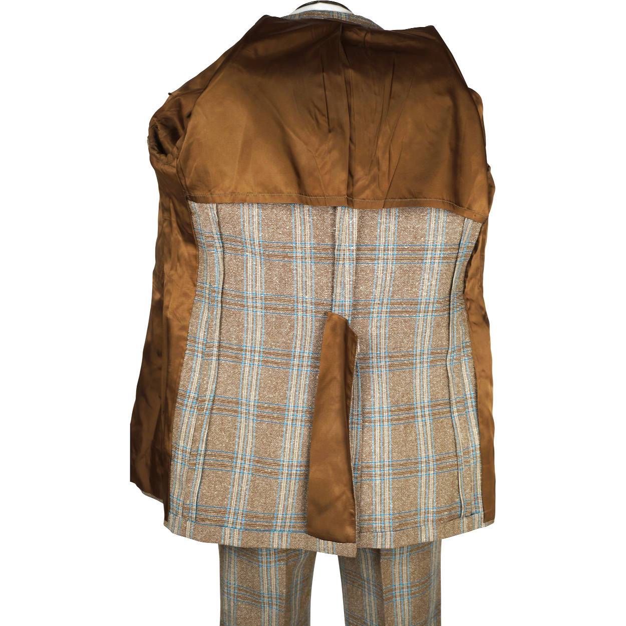 Vintage 1970s Mens Suit Checked Wool Silk Blend Disco Era Size S M - Poppy's Vintage Clothing