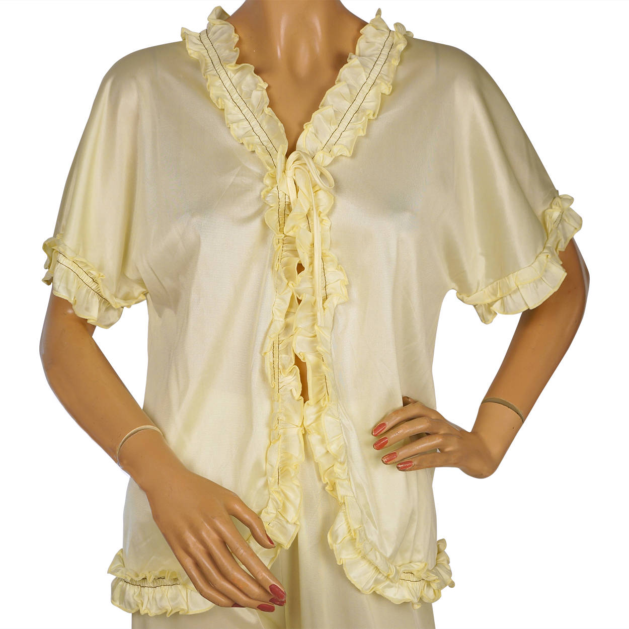 Vintage 1970s Lounging Pyjamas Yellow Nylon Pajamas Ladies S