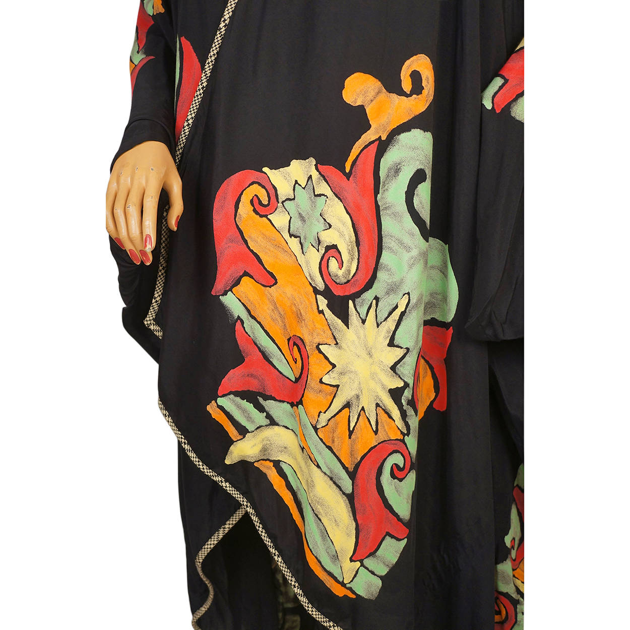 Vintage 1980s Cloak Wrap Black with Abstract Colours All Sizes - Poppy's Vintage Clothing