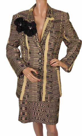 1990s Christian Lacroix Suit Yellow, Pink & Black Woven Fabric - Poppy's Vintage Clothing