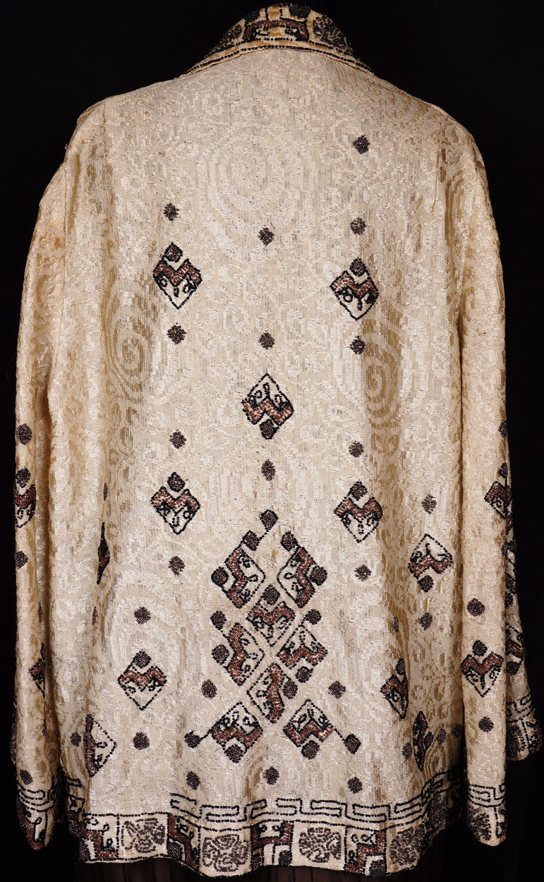 1920s Art Deco Beaded Jacket Silk Woven Wool - Poppy's Vintage Clothing