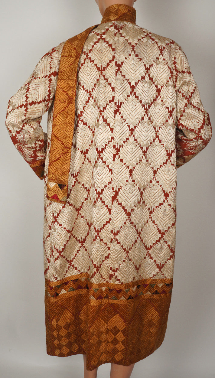 1920s Art Deco Flapper Coat in Cream and Amber Silk Embroidery - Poppy's Vintage Clothing