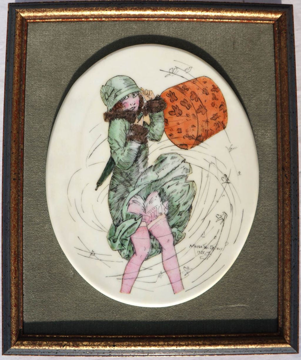 Vintage 1920s Flapper Girl Porcelain Wall Plaque - Poppy's Vintage Clothing