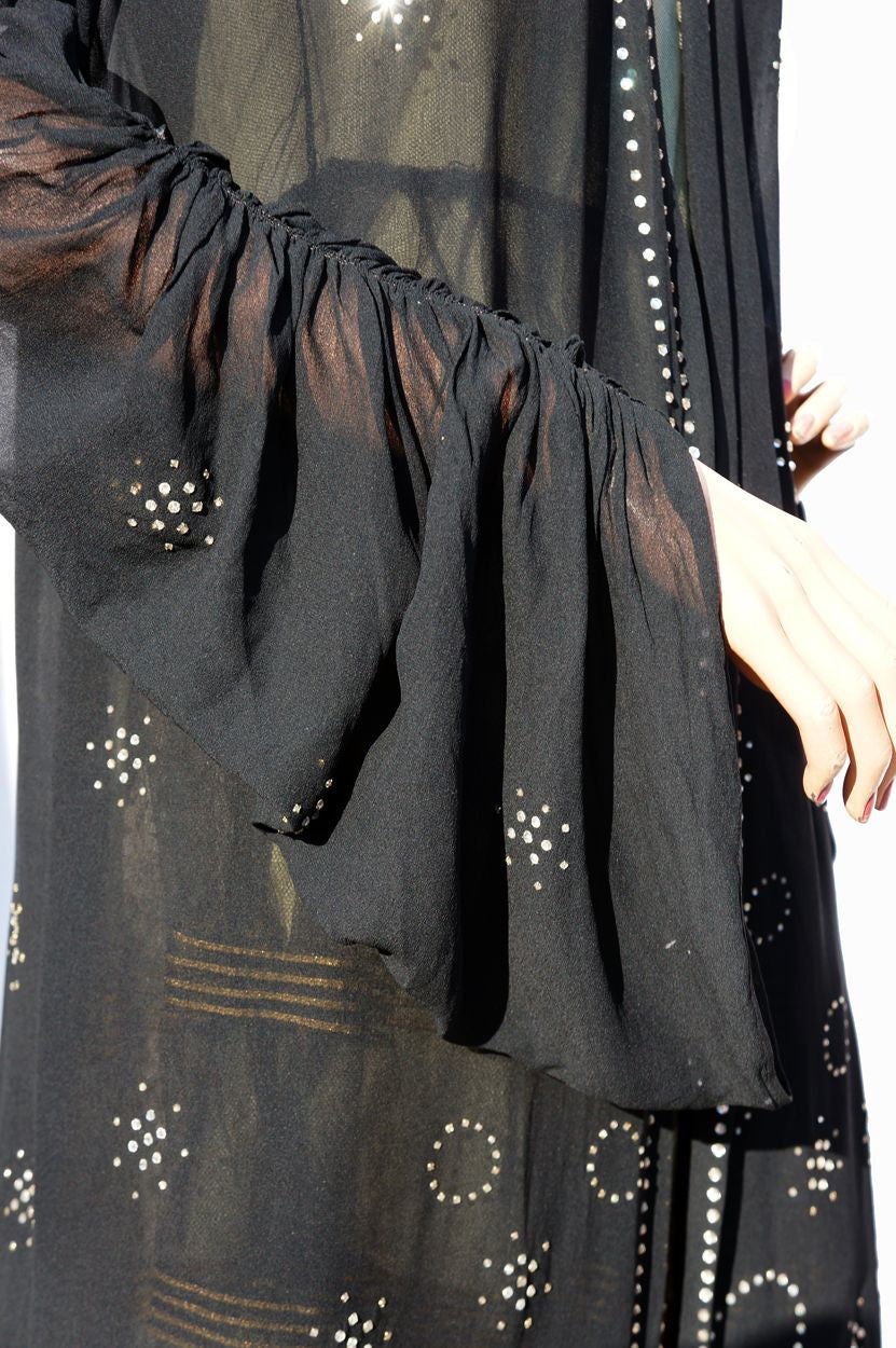 Vintage 1920s Chiffon Coat with Rhinestone Studs - Art Deco - Geometric Design - Poppy's Vintage Clothing