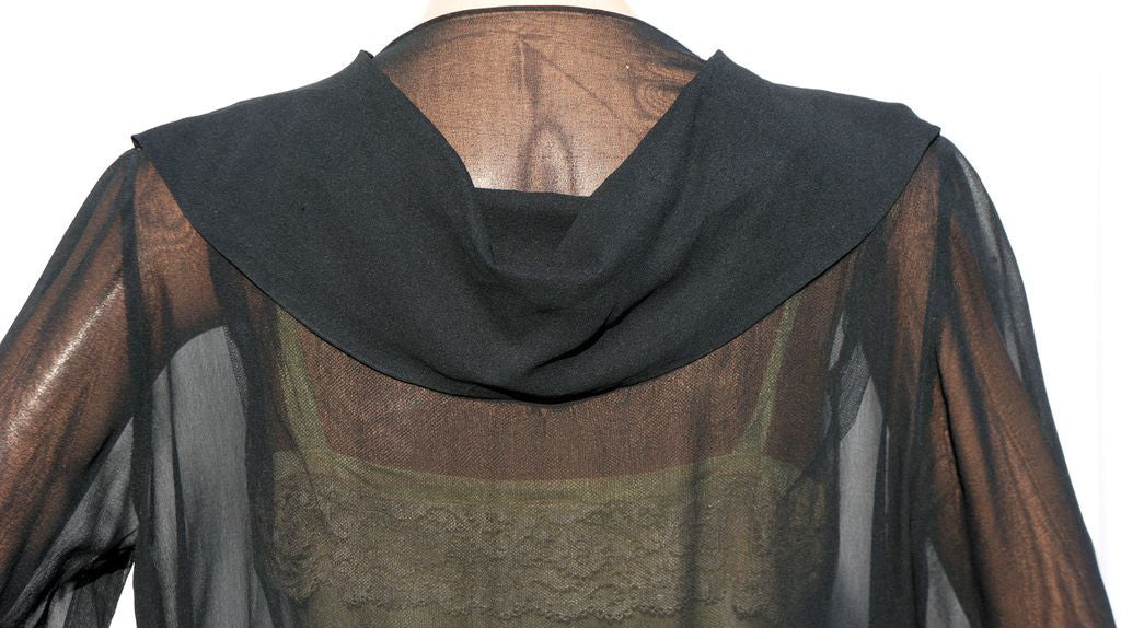 Vintage 1920s Chiffon Coat with Rhinestone Studs - Art Deco - Geometric Design - Poppy's Vintage Clothing