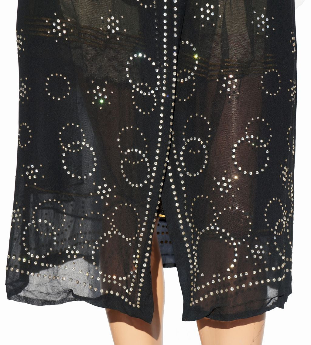 Vintage 1920s Chiffon Coat with Rhinestone Studs - Art Deco - Geometric Design - Poppy's Vintage Clothing