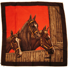 Vintage Horses Scarf Italian Pure Silk 30” Square 1960s - Poppy's Vintage Clothing