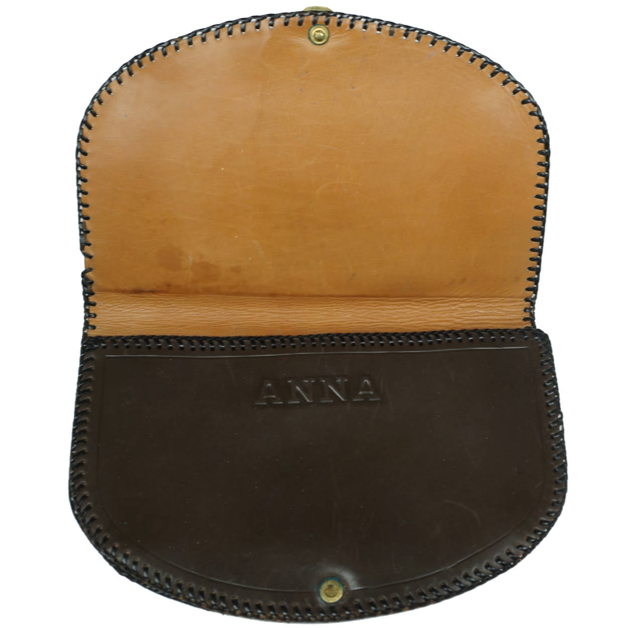 Vintage 1930s Tooled Leather Clutch Purse - Poppy Flowers - Name Anna inside - Poppy's Vintage Clothing