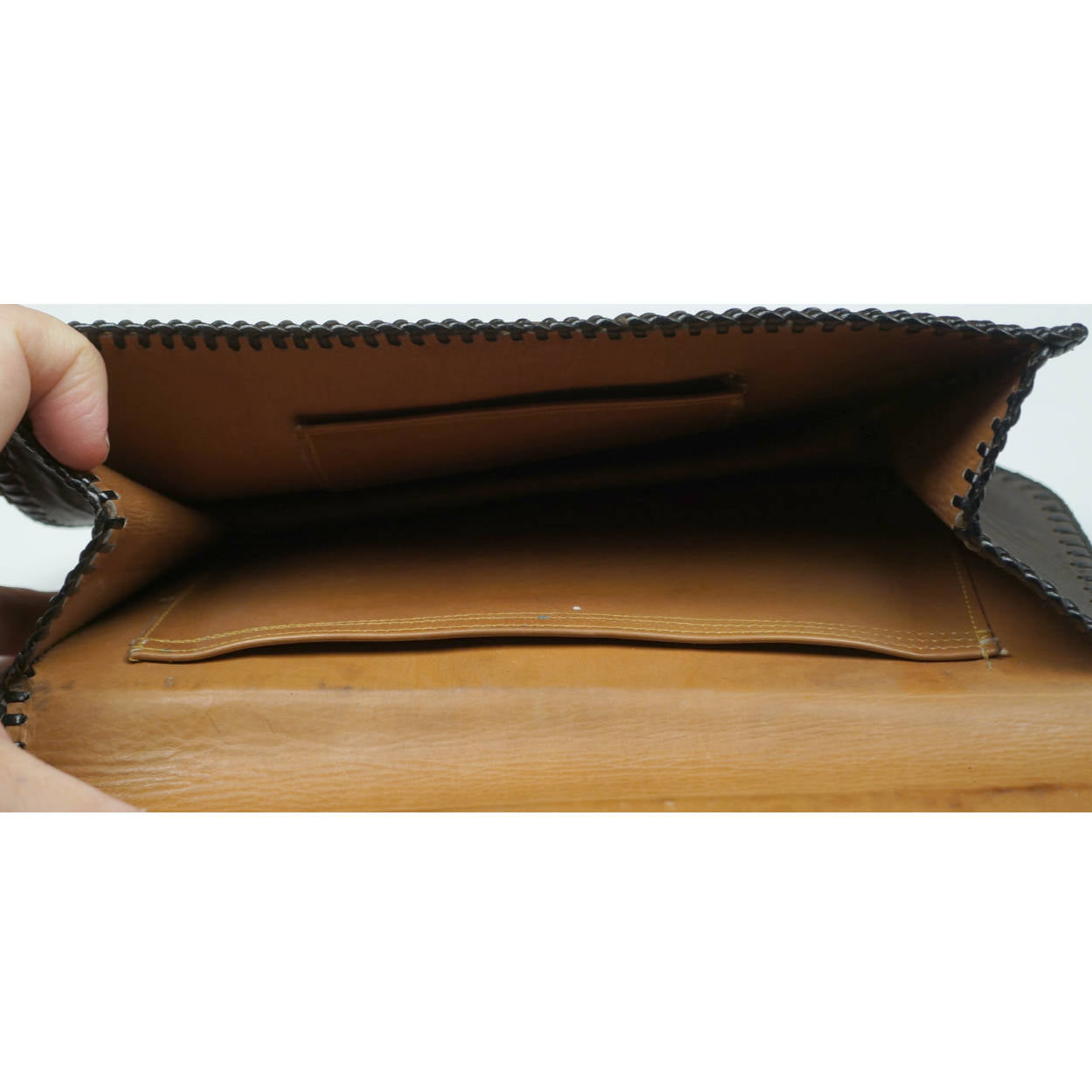 Vintage 1930s Tooled Leather Clutch Purse - Poppy Flowers - Name Anna inside - Poppy's Vintage Clothing