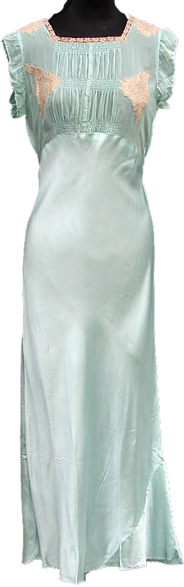 Vintage 1930s Nightgown with Satin and Lace Nightie Lingerie - L - Poppy's Vintage Clothing