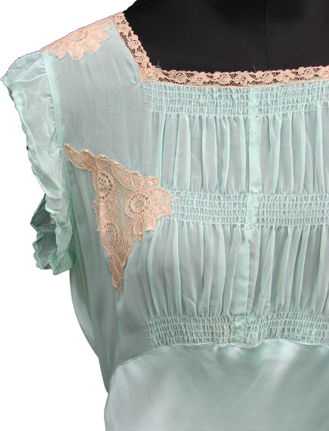 Vintage 1930s Nightgown with Satin and Lace Nightie Lingerie - L - Poppy's Vintage Clothing