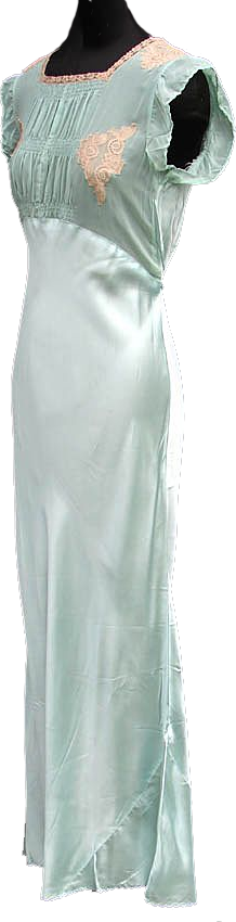Vintage 1930s Nightgown with Satin and Lace Nightie Lingerie - L - Poppy's Vintage Clothing