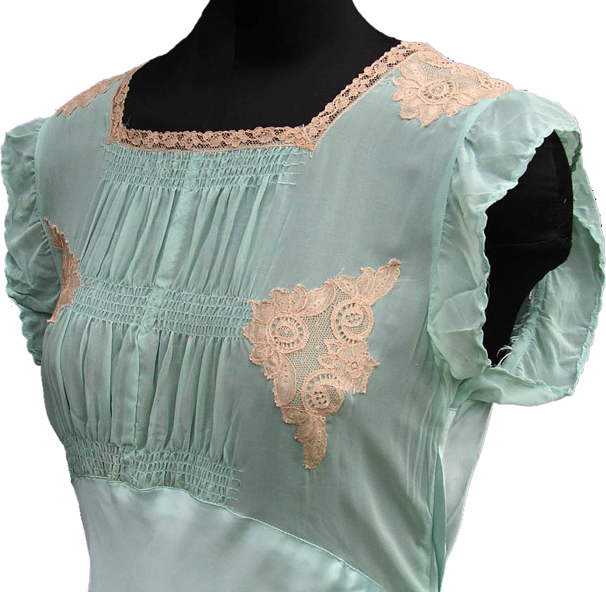 Vintage 1930s Nightgown with Satin and Lace Nightie Lingerie - L - Poppy's Vintage Clothing
