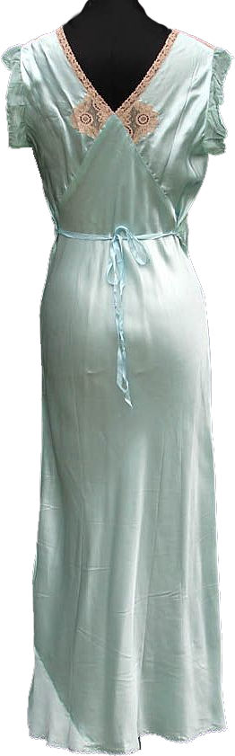 Vintage 1930s Nightgown with Satin and Lace Nightie Lingerie - L - Poppy's Vintage Clothing