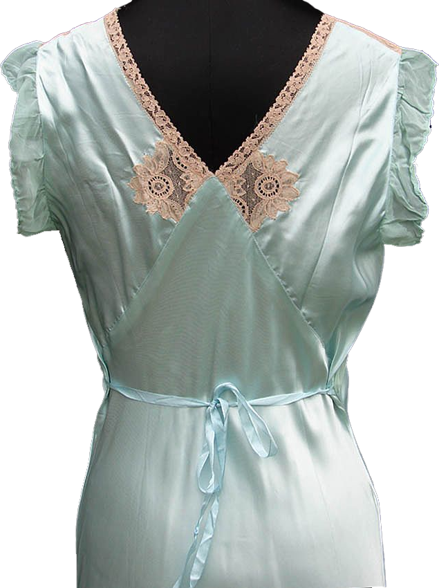 Vintage 1930s Nightgown with Satin and Lace Nightie Lingerie - L - Poppy's Vintage Clothing