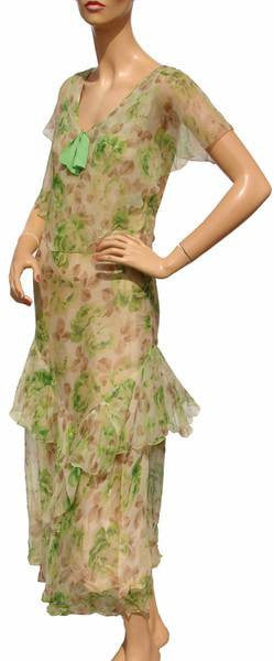 1930s Dress Floral Print Silk Chiffon - Poppy's Vintage Clothing