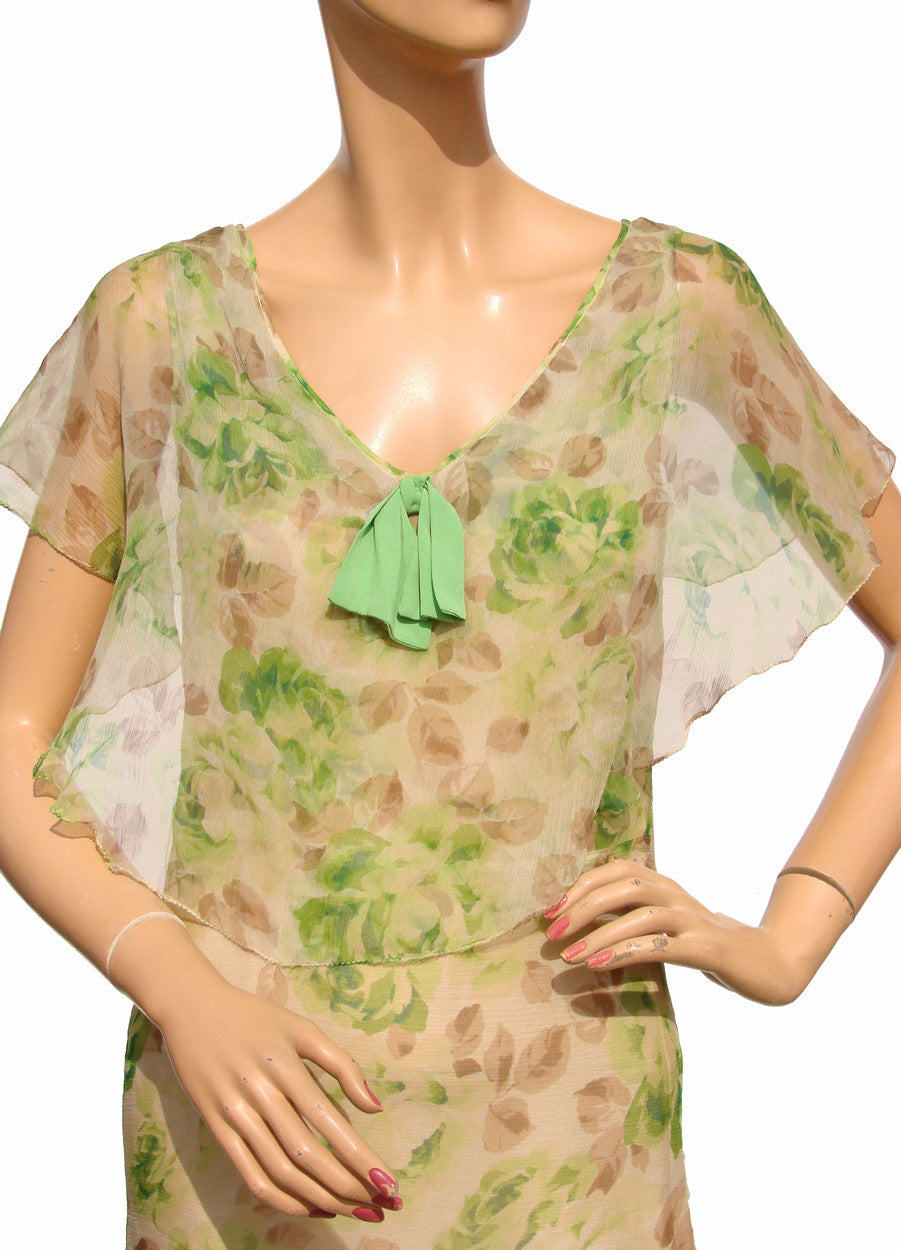 1930s Dress Floral Print Silk Chiffon - Poppy's Vintage Clothing