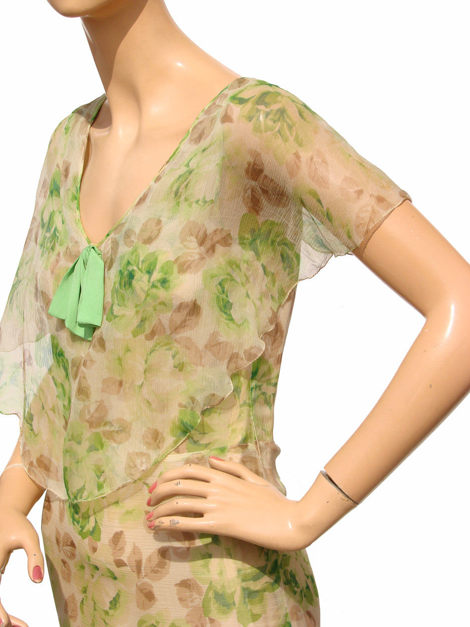 1930s Dress Floral Print Silk Chiffon - Poppy's Vintage Clothing