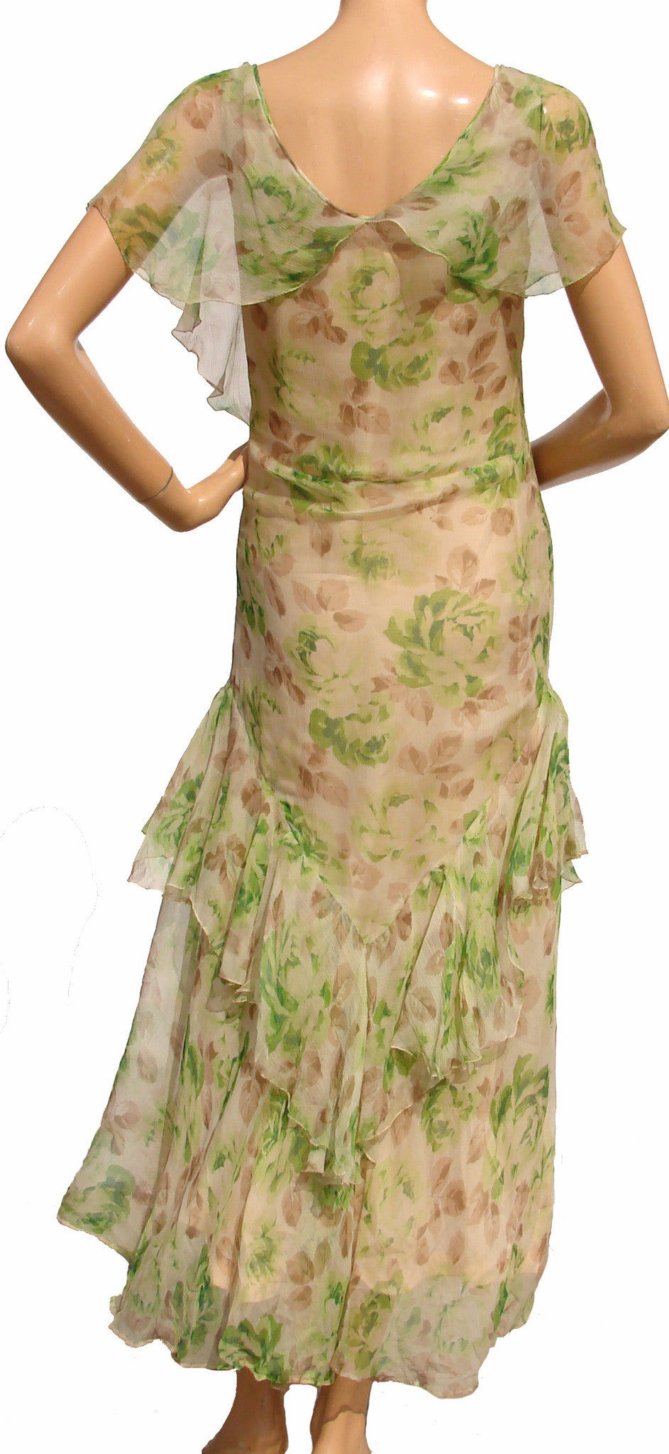 1930s Dress Floral Print Silk Chiffon - Poppy's Vintage Clothing