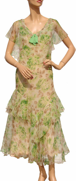 1930s Dress Floral Print Silk Chiffon - Poppy's Vintage Clothing