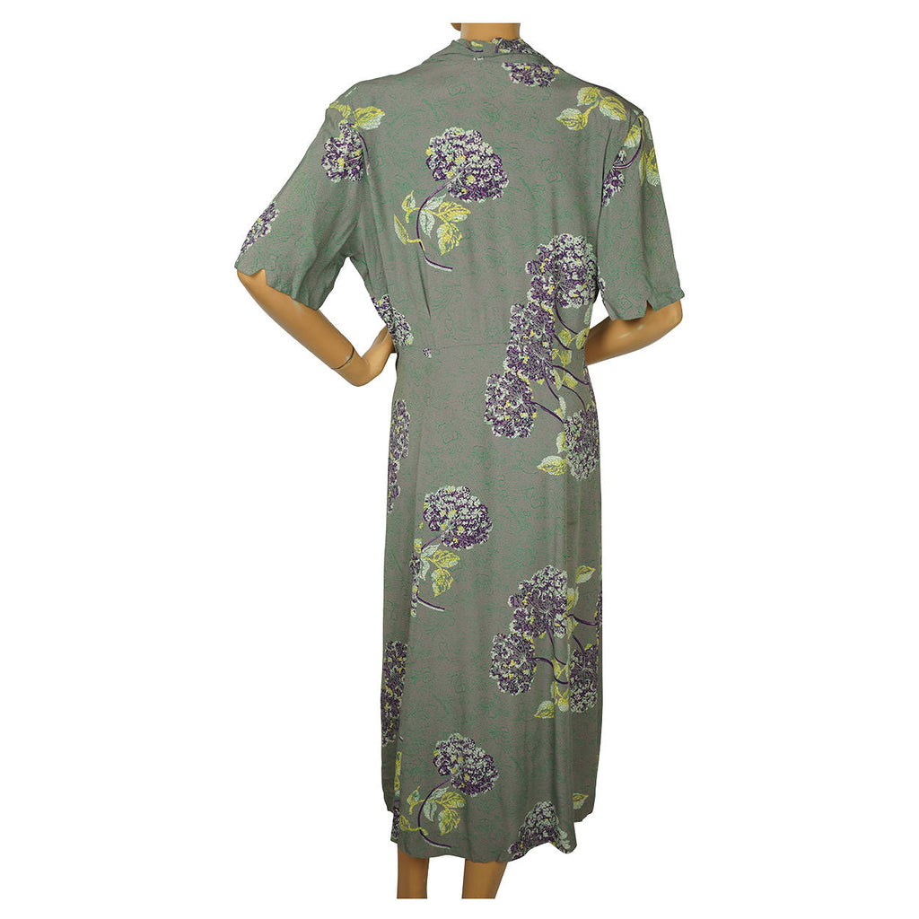 Vintage 1940s Crepe Day Dress Floral Print Size Large - Poppy's Vintage Clothing